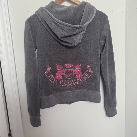 Juicy Couture vintage Gray Velour Hoodie rhinestone and dogs S y2k bling - Picture 6 of 7
